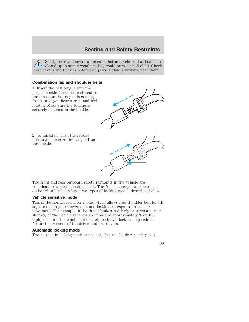 Seating and safety restraints | FORD 2003 Excursion v.1 User Manual | Page 99 / 240