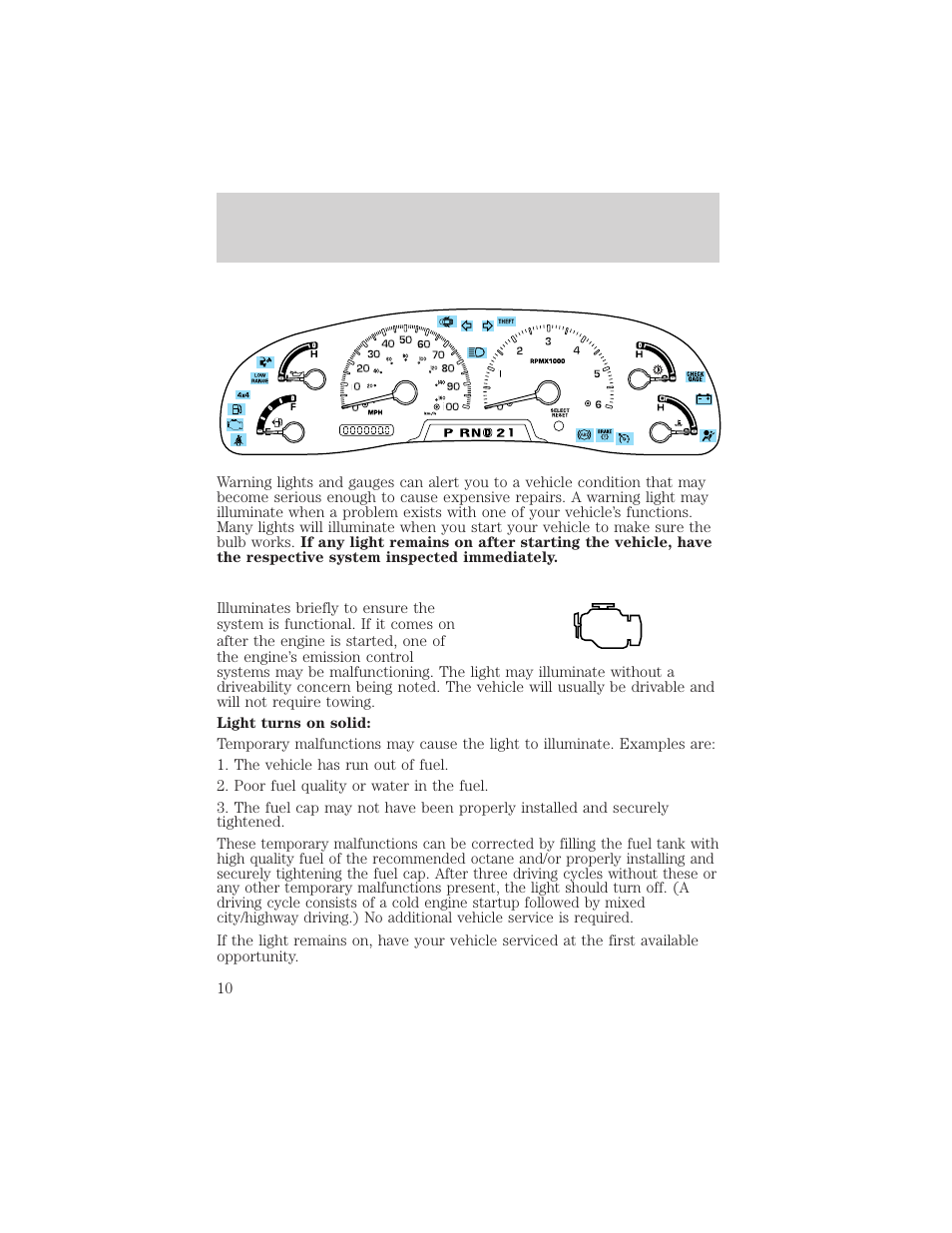 Instrument cluster | FORD 2003 Excursion v.2 User Manual | Page 10 / 272