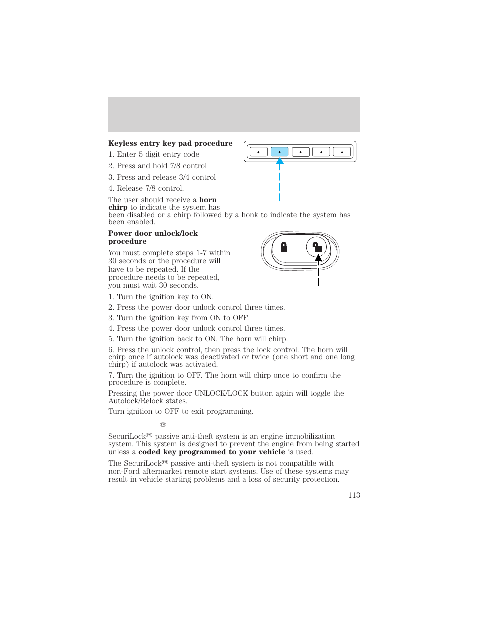 Locks and security | FORD 2003 Excursion v.2 User Manual | Page 113 / 272
