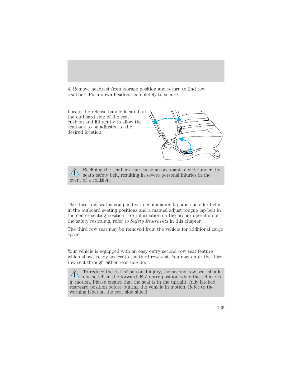 Seating and safety restraints | FORD 2003 Excursion v.2 User Manual | Page 125 / 272
