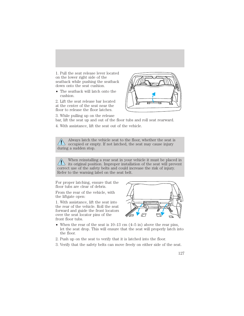 Seating and safety restraints | FORD 2003 Excursion v.2 User Manual | Page 127 / 272