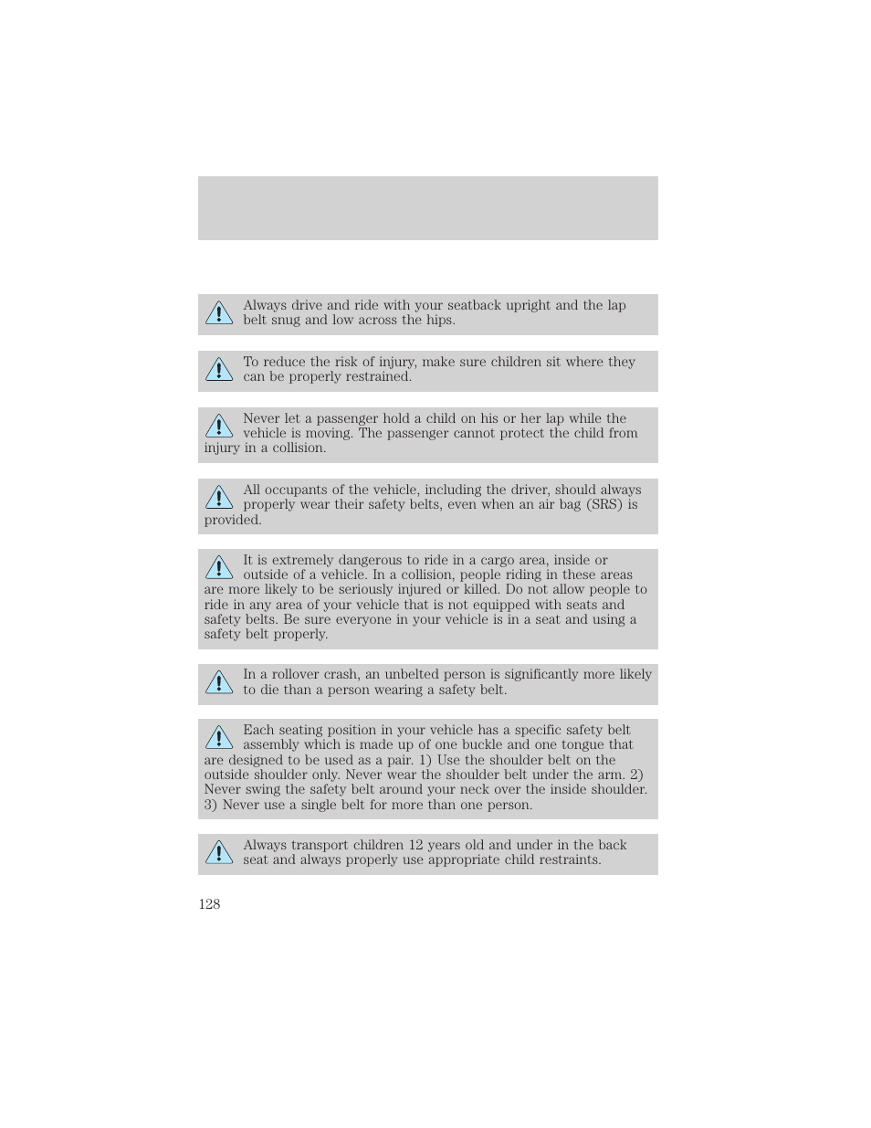 Seating and safety restraints | FORD 2003 Excursion v.2 User Manual | Page 128 / 272