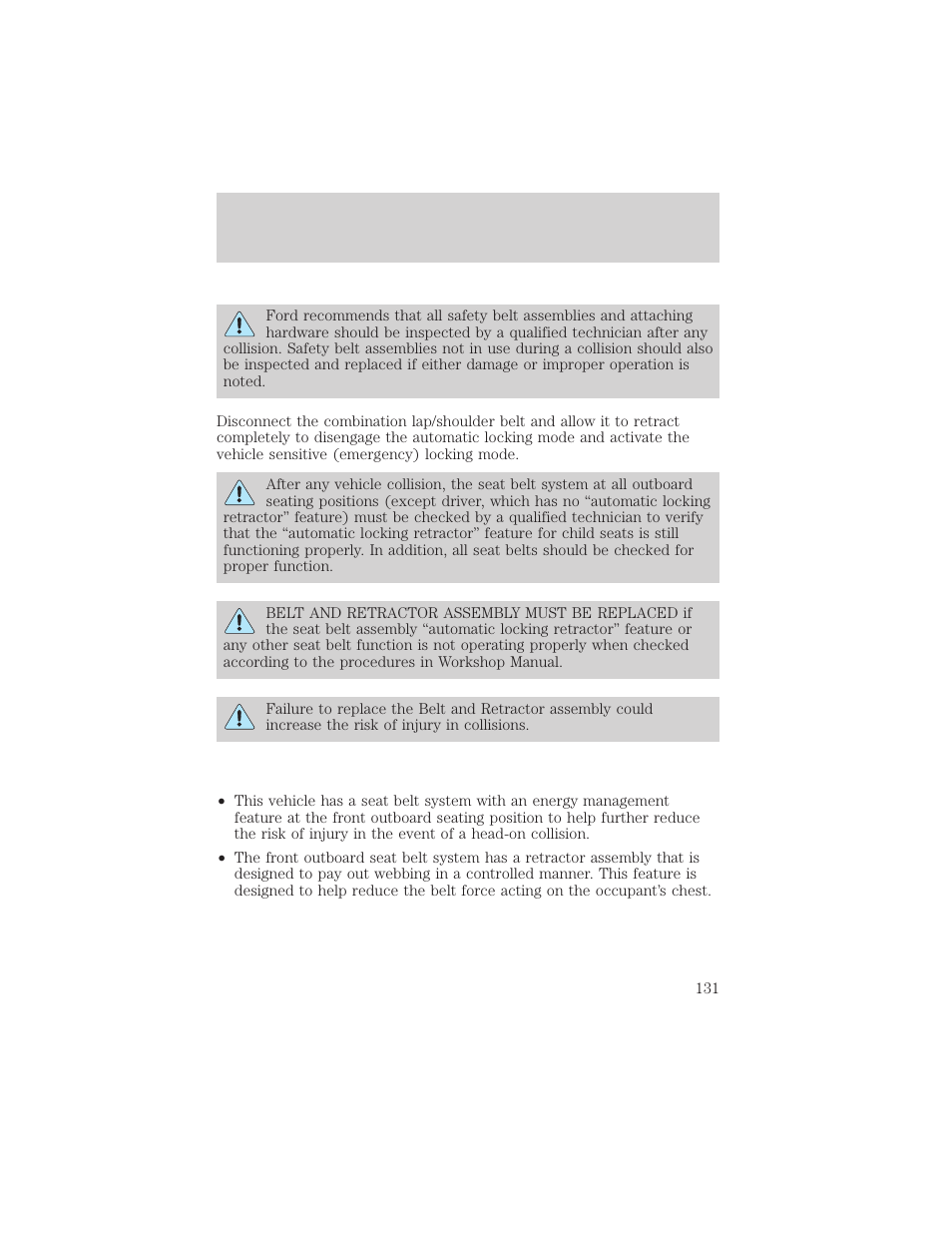 Seating and safety restraints | FORD 2003 Excursion v.2 User Manual | Page 131 / 272