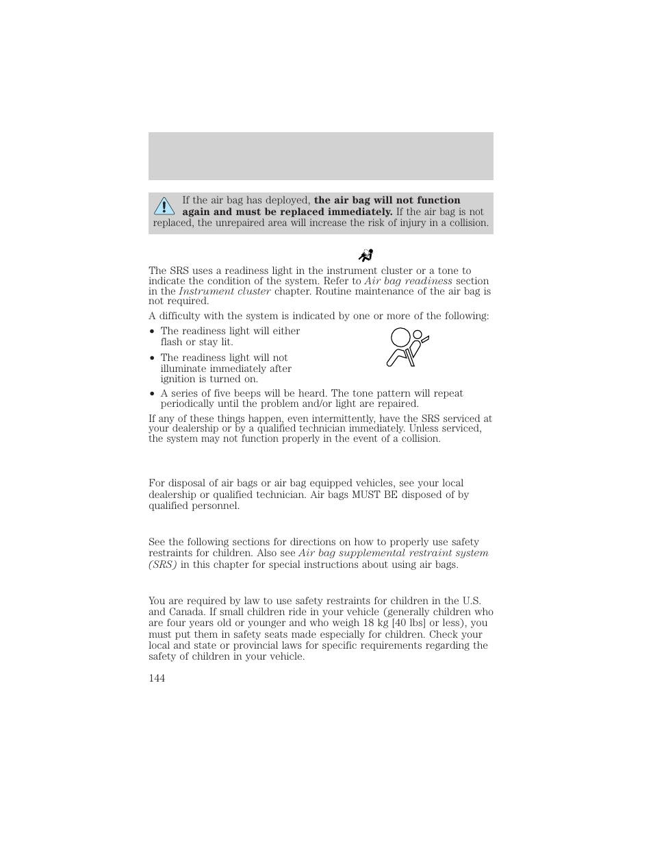 Seating and safety restraints | FORD 2003 Excursion v.2 User Manual | Page 144 / 272