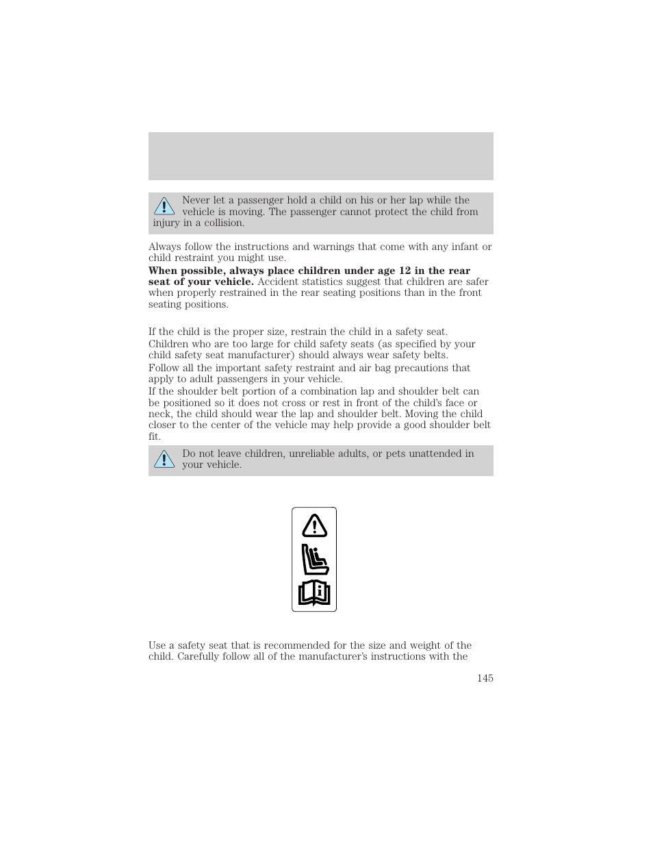 Seating and safety restraints | FORD 2003 Excursion v.2 User Manual | Page 145 / 272