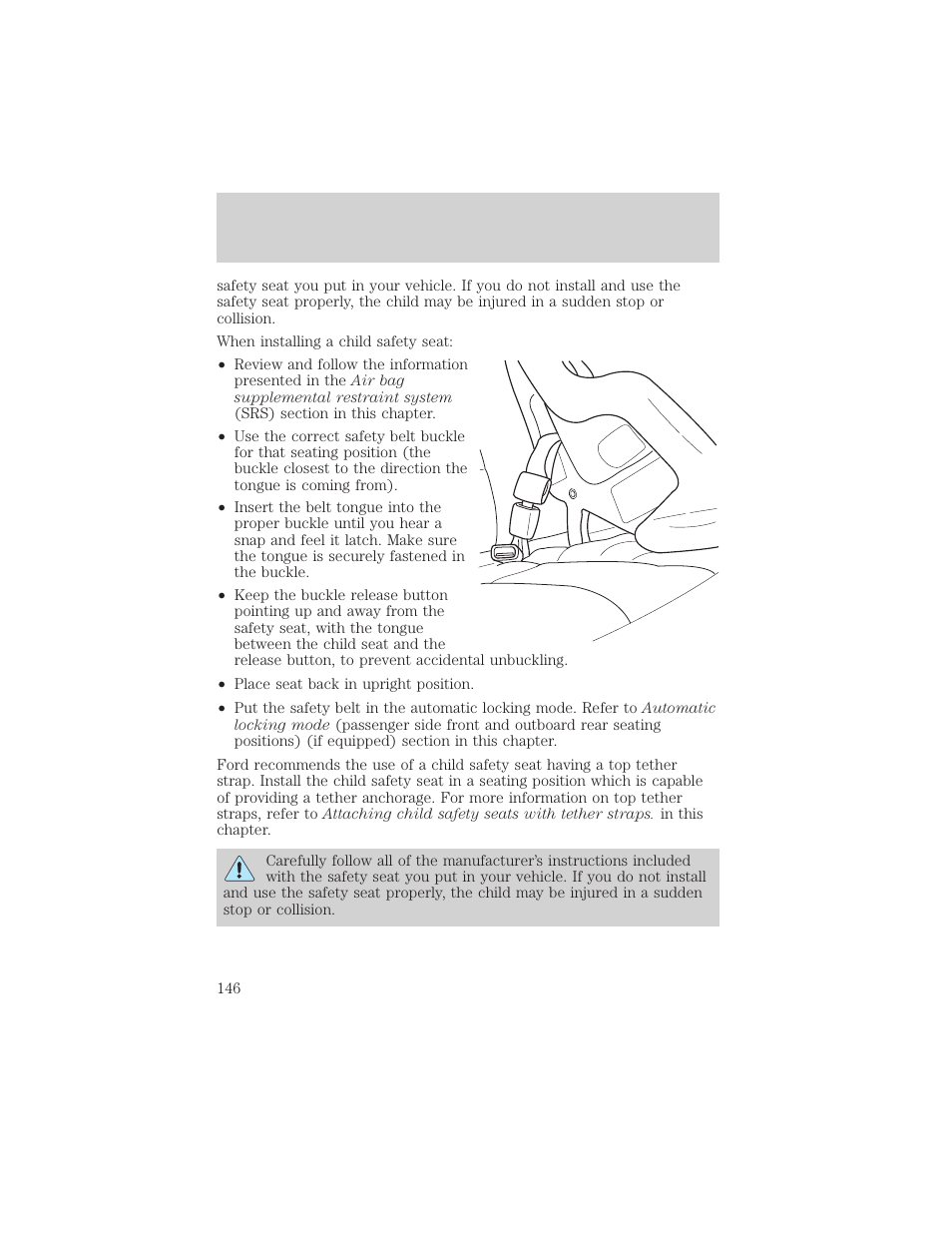 Seating and safety restraints | FORD 2003 Excursion v.2 User Manual | Page 146 / 272