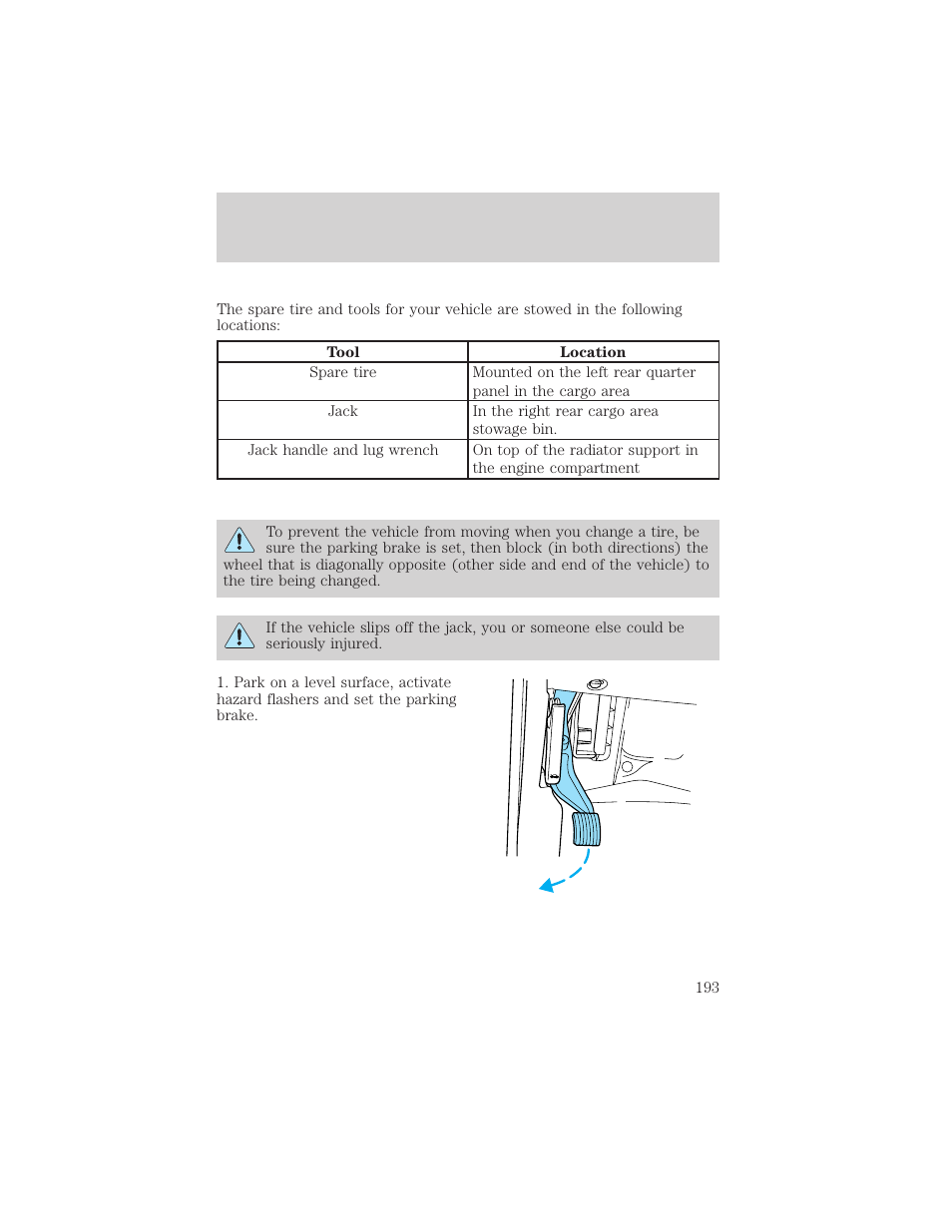 Roadside emergencies | FORD 2003 Excursion v.2 User Manual | Page 193 / 272