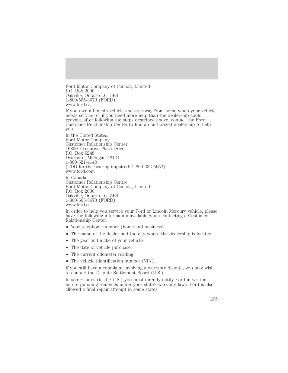 Customer assistance | FORD 2003 Excursion v.2 User Manual | Page 205 / 272