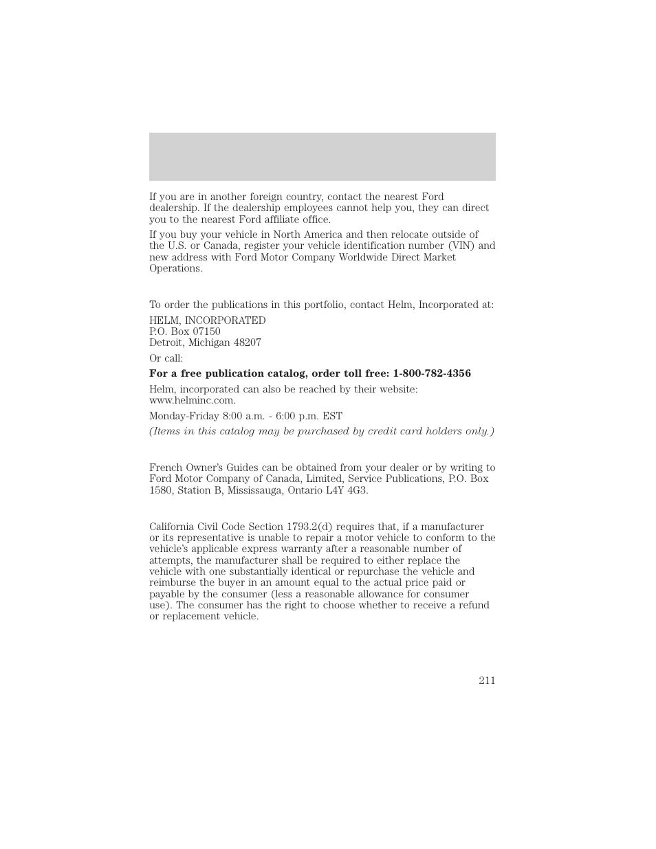 Customer assistance | FORD 2003 Excursion v.2 User Manual | Page 211 / 272
