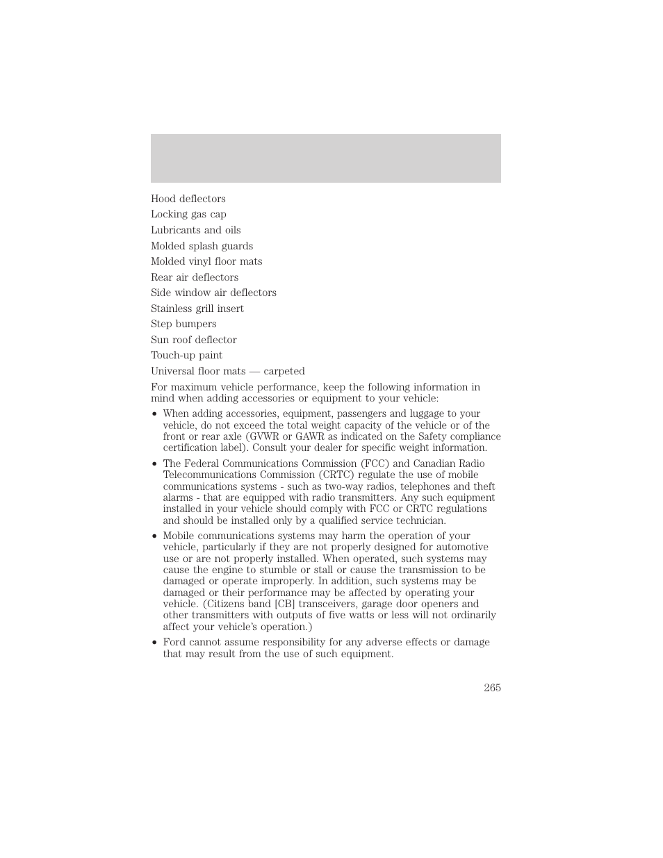 Accessories | FORD 2003 Excursion v.2 User Manual | Page 265 / 272