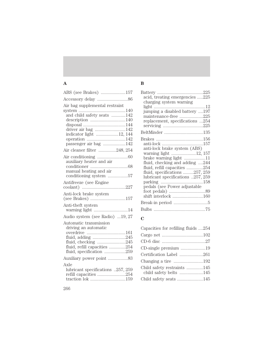 Index | FORD 2003 Excursion v.2 User Manual | Page 266 / 272