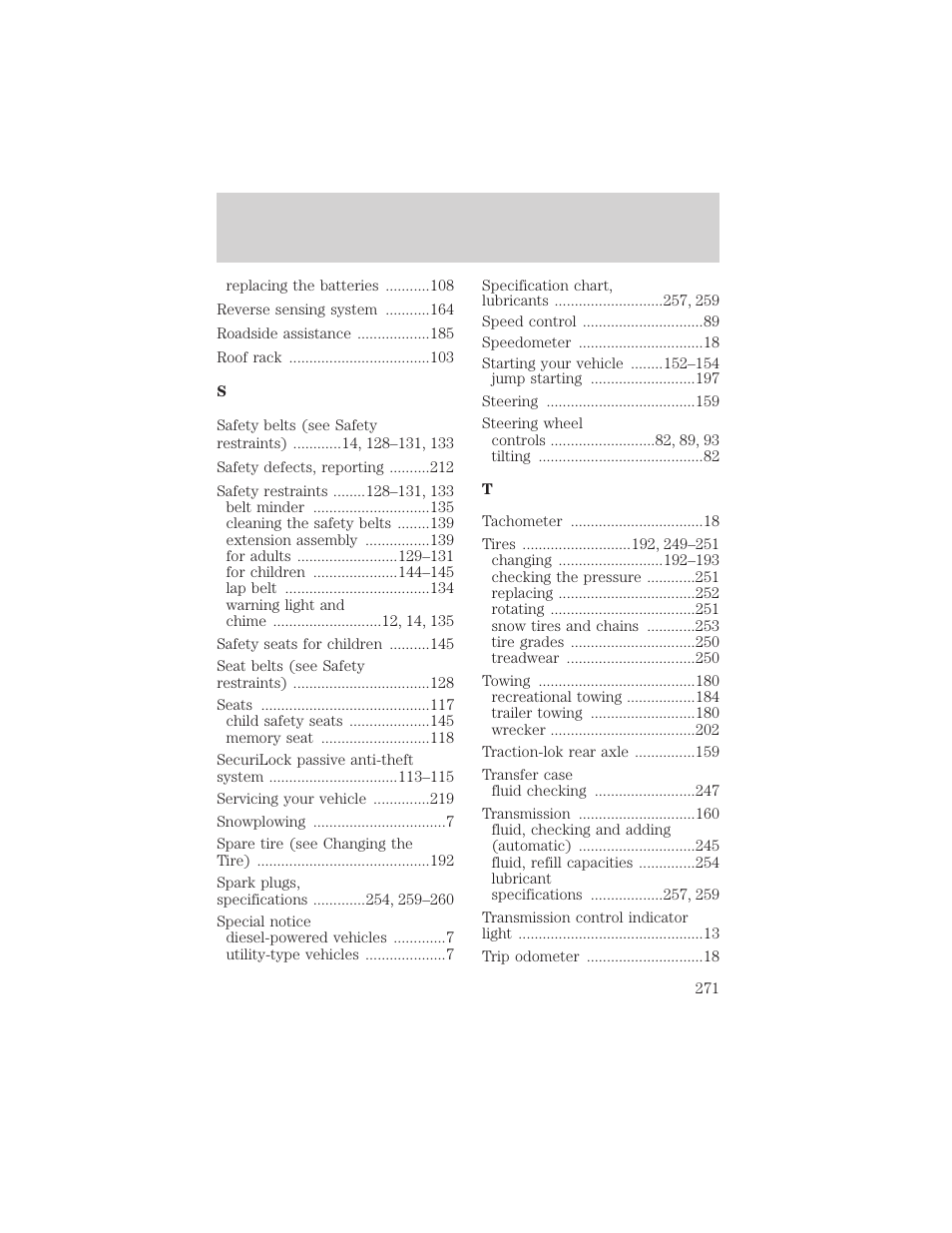 Index | FORD 2003 Excursion v.2 User Manual | Page 271 / 272