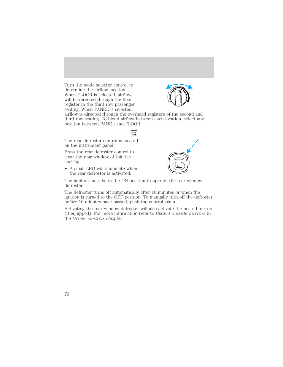 Climate controls | FORD 2003 Excursion v.2 User Manual | Page 70 / 272