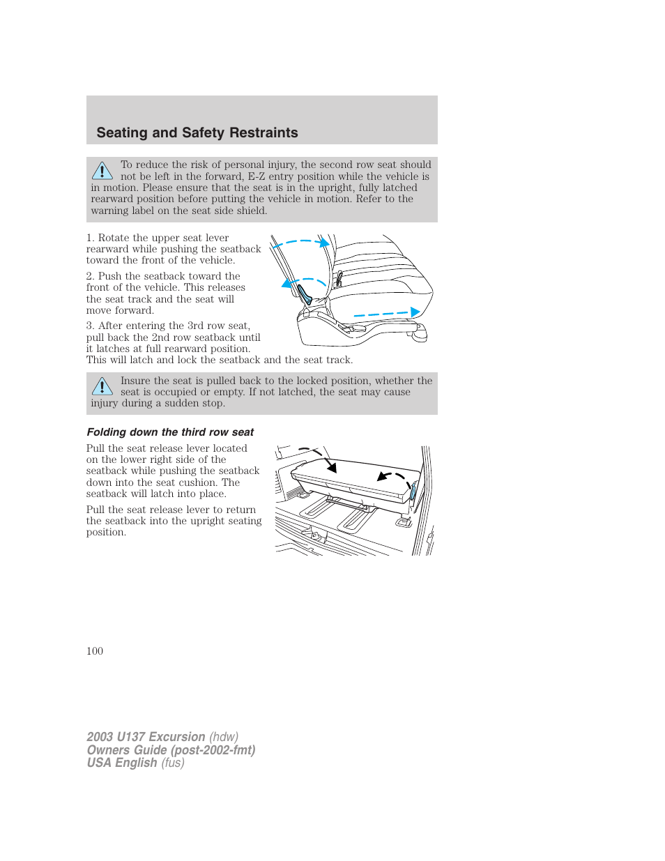 Seating and safety restraints | FORD 2003 Excursion v.3 User Manual | Page 100 / 256