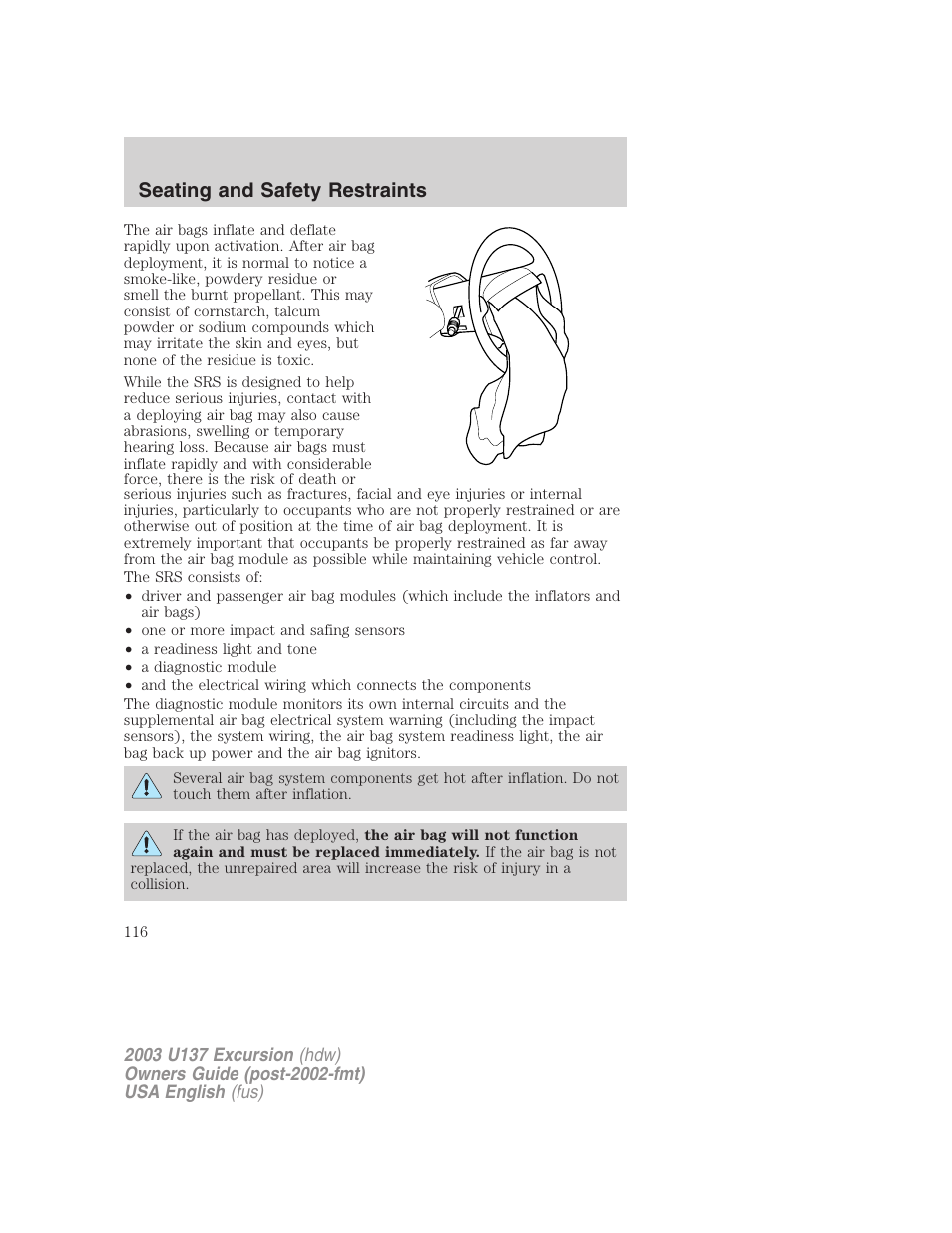 Seating and safety restraints | FORD 2003 Excursion v.3 User Manual | Page 116 / 256