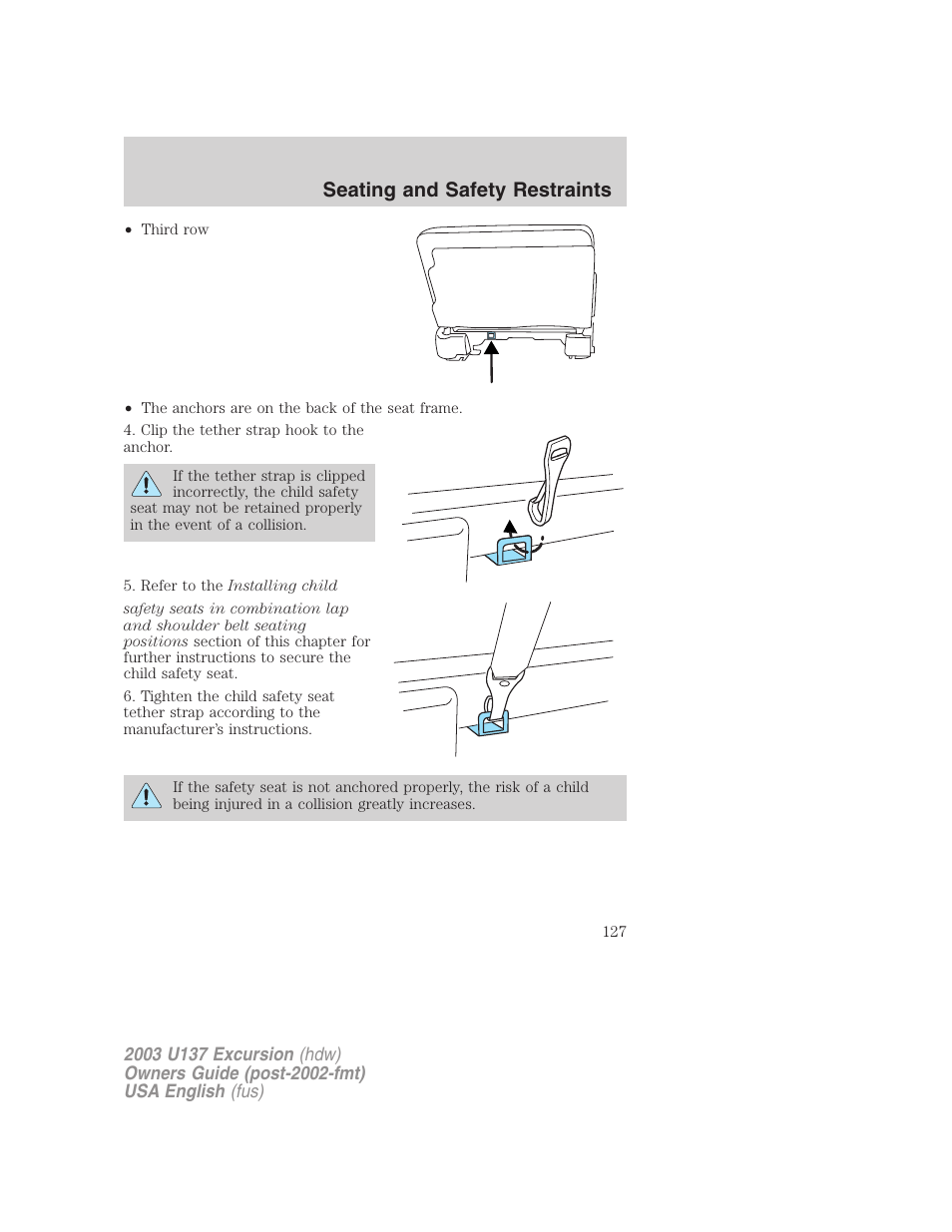 Seating and safety restraints | FORD 2003 Excursion v.3 User Manual | Page 127 / 256