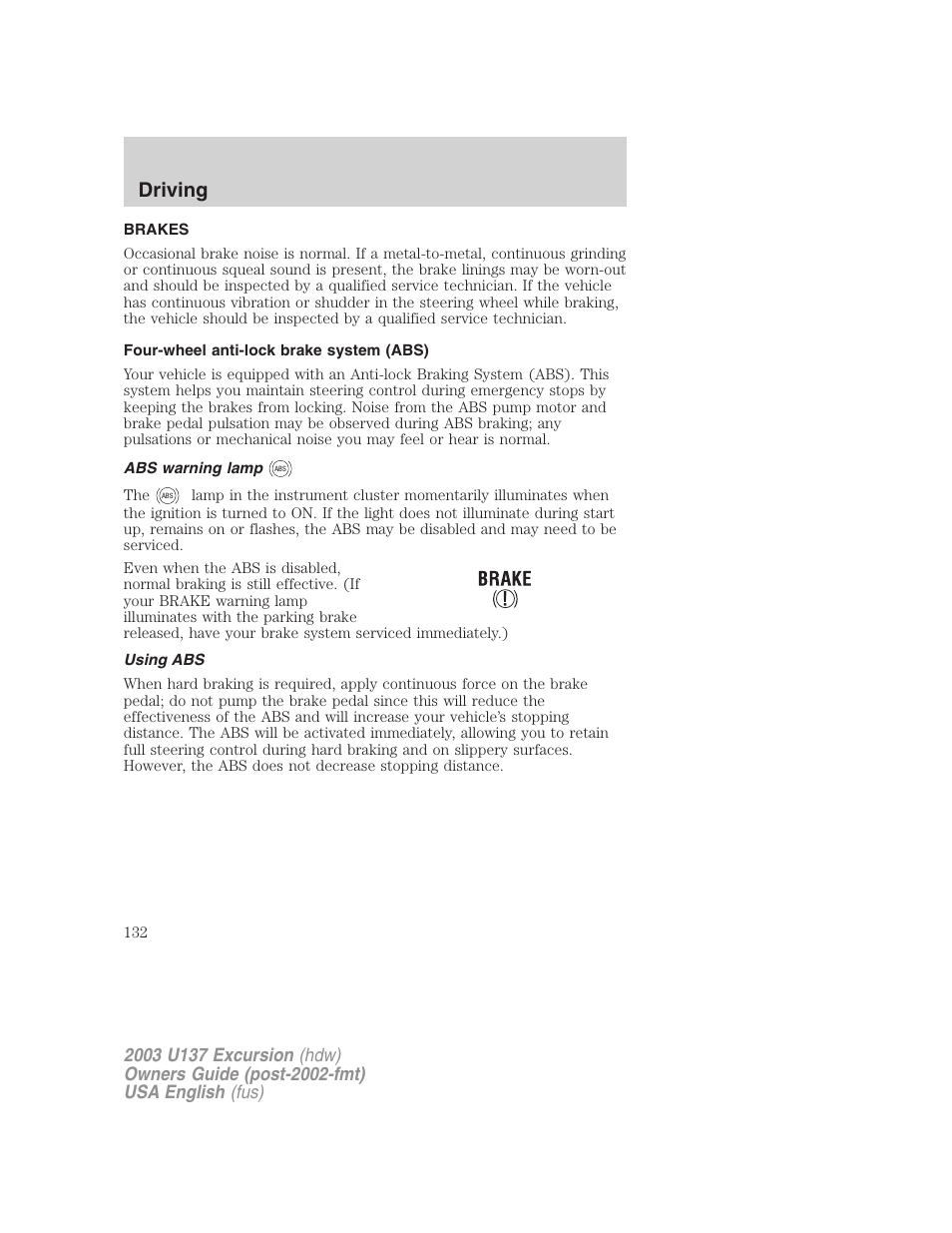 Driving | FORD 2003 Excursion v.3 User Manual | Page 132 / 256