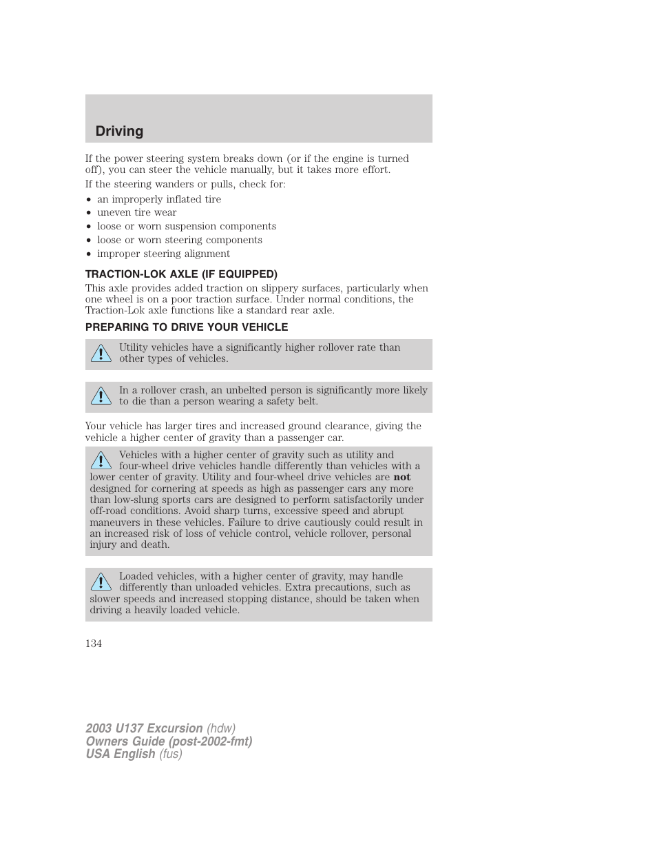 Driving | FORD 2003 Excursion v.3 User Manual | Page 134 / 256