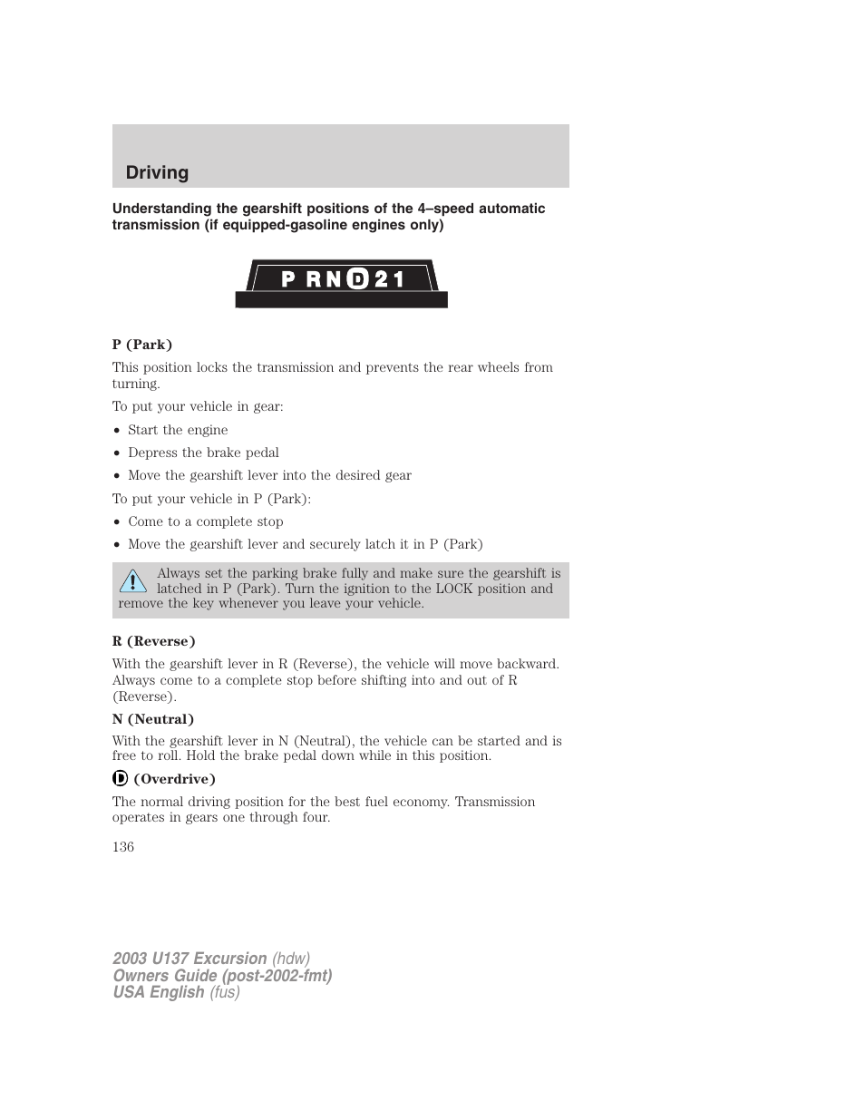 Driving | FORD 2003 Excursion v.3 User Manual | Page 136 / 256
