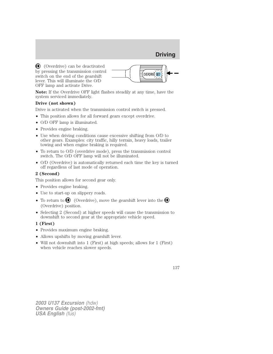 Driving | FORD 2003 Excursion v.3 User Manual | Page 137 / 256