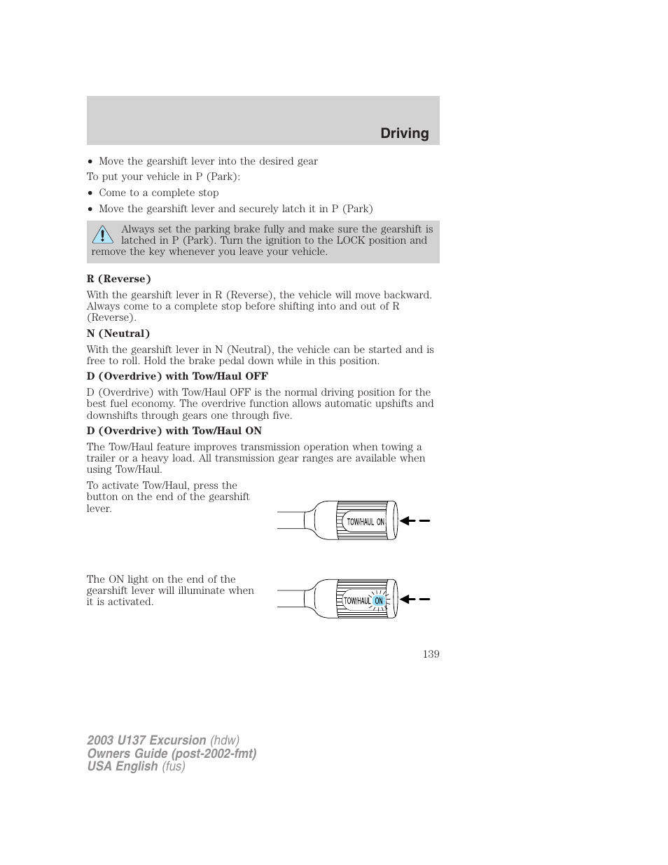 Driving | FORD 2003 Excursion v.3 User Manual | Page 139 / 256