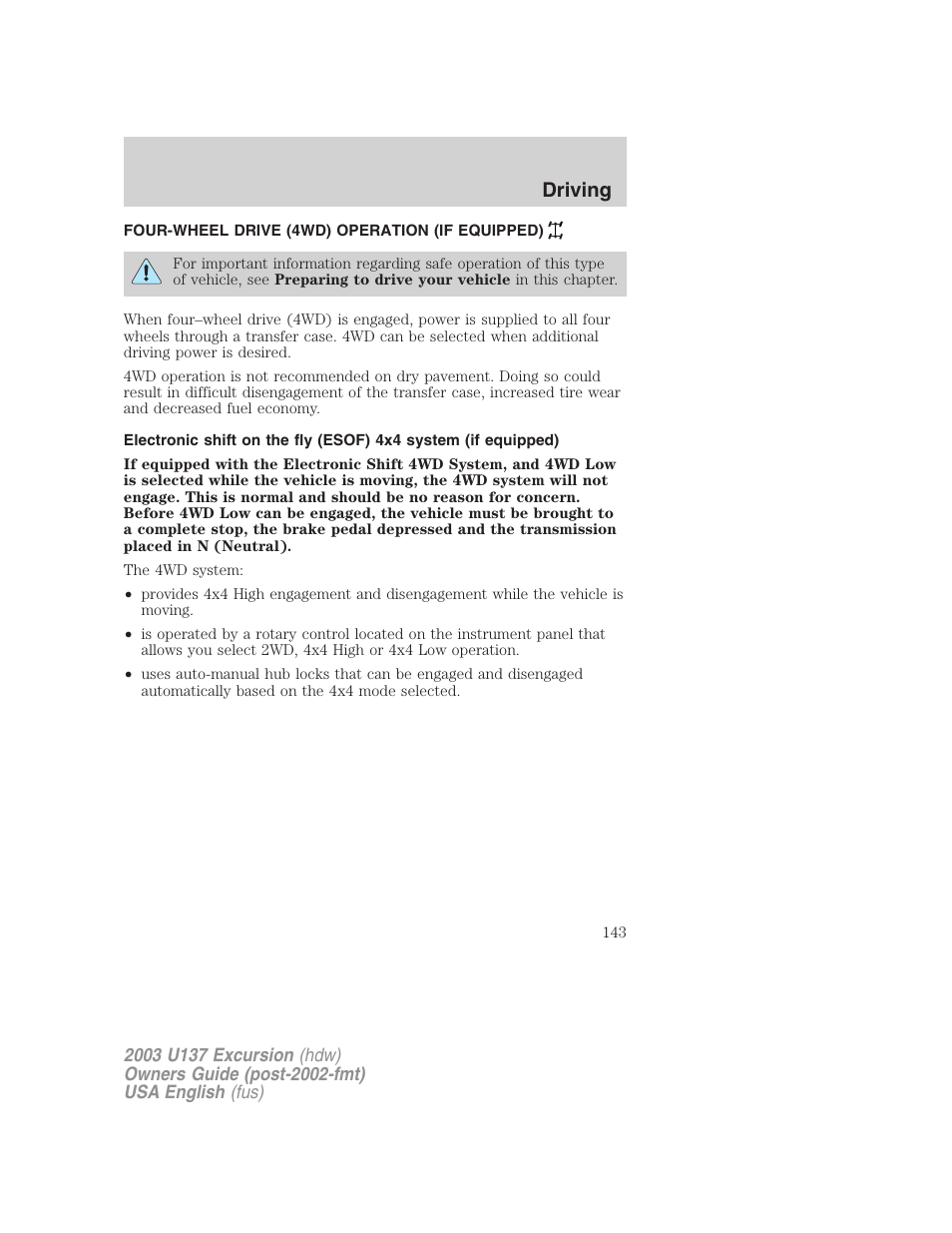 Driving | FORD 2003 Excursion v.3 User Manual | Page 143 / 256