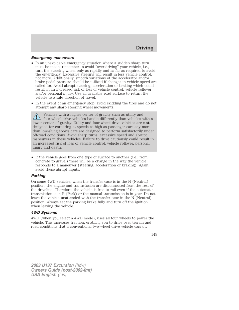 Driving | FORD 2003 Excursion v.3 User Manual | Page 149 / 256