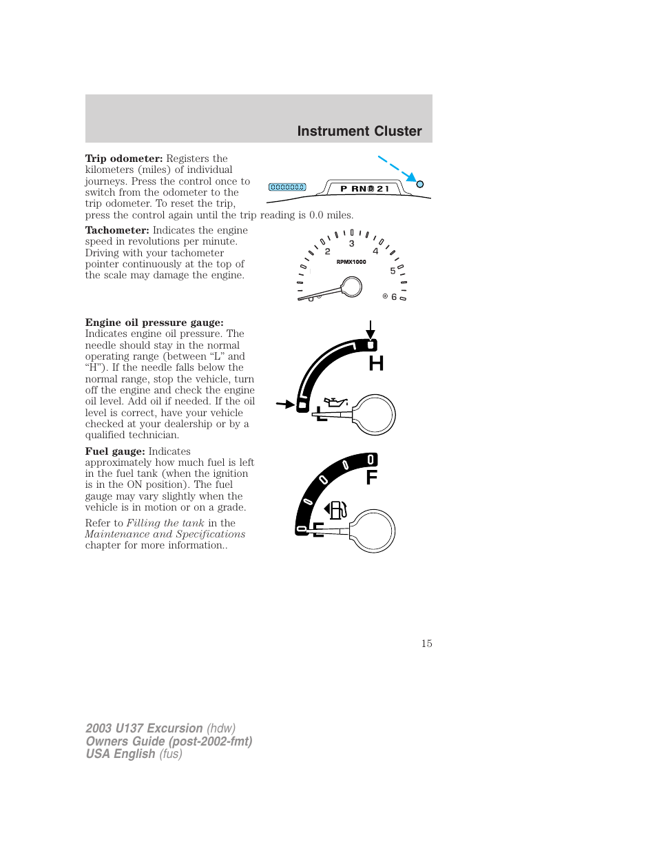 Instrument cluster | FORD 2003 Excursion v.3 User Manual | Page 15 / 256