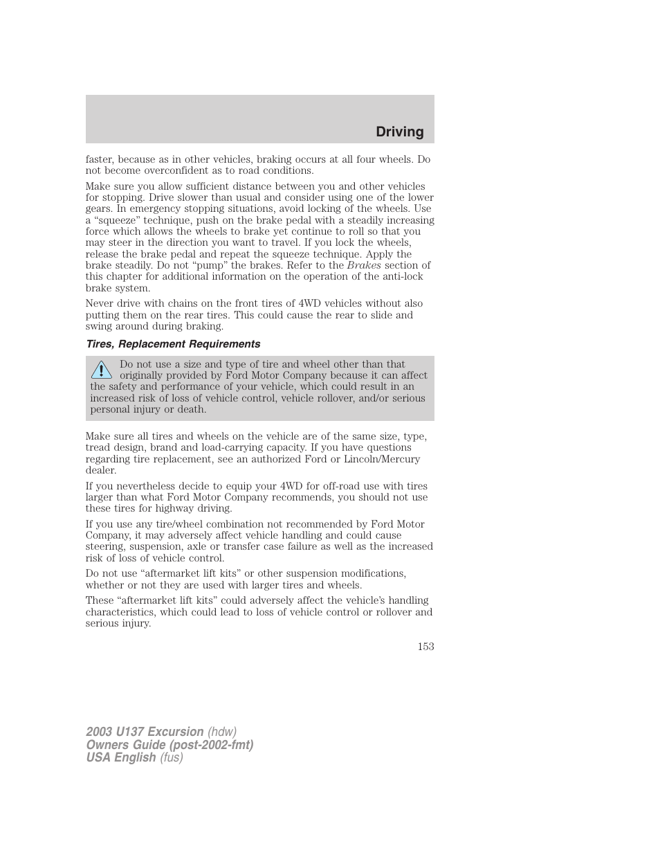 Driving | FORD 2003 Excursion v.3 User Manual | Page 153 / 256