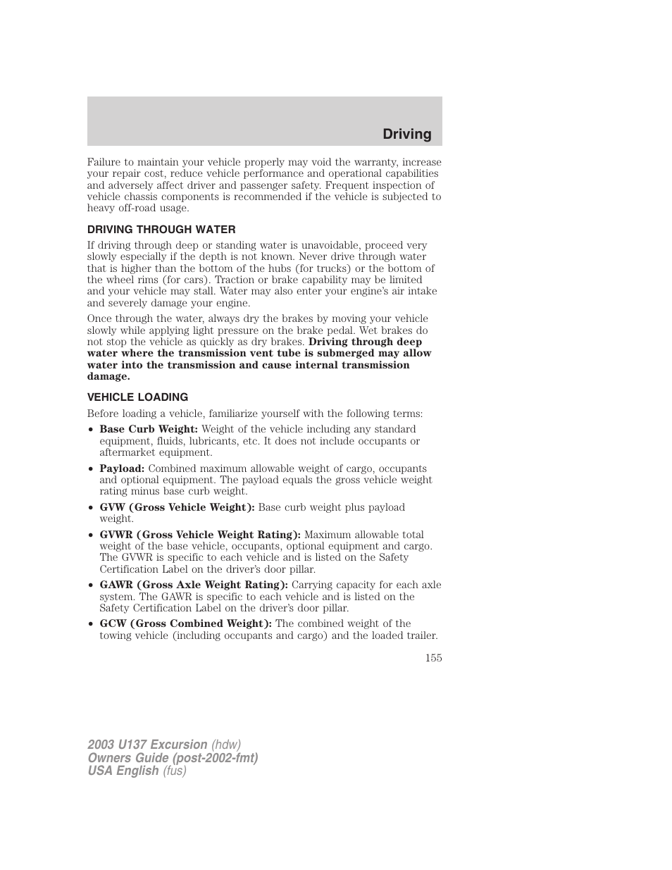 Driving | FORD 2003 Excursion v.3 User Manual | Page 155 / 256