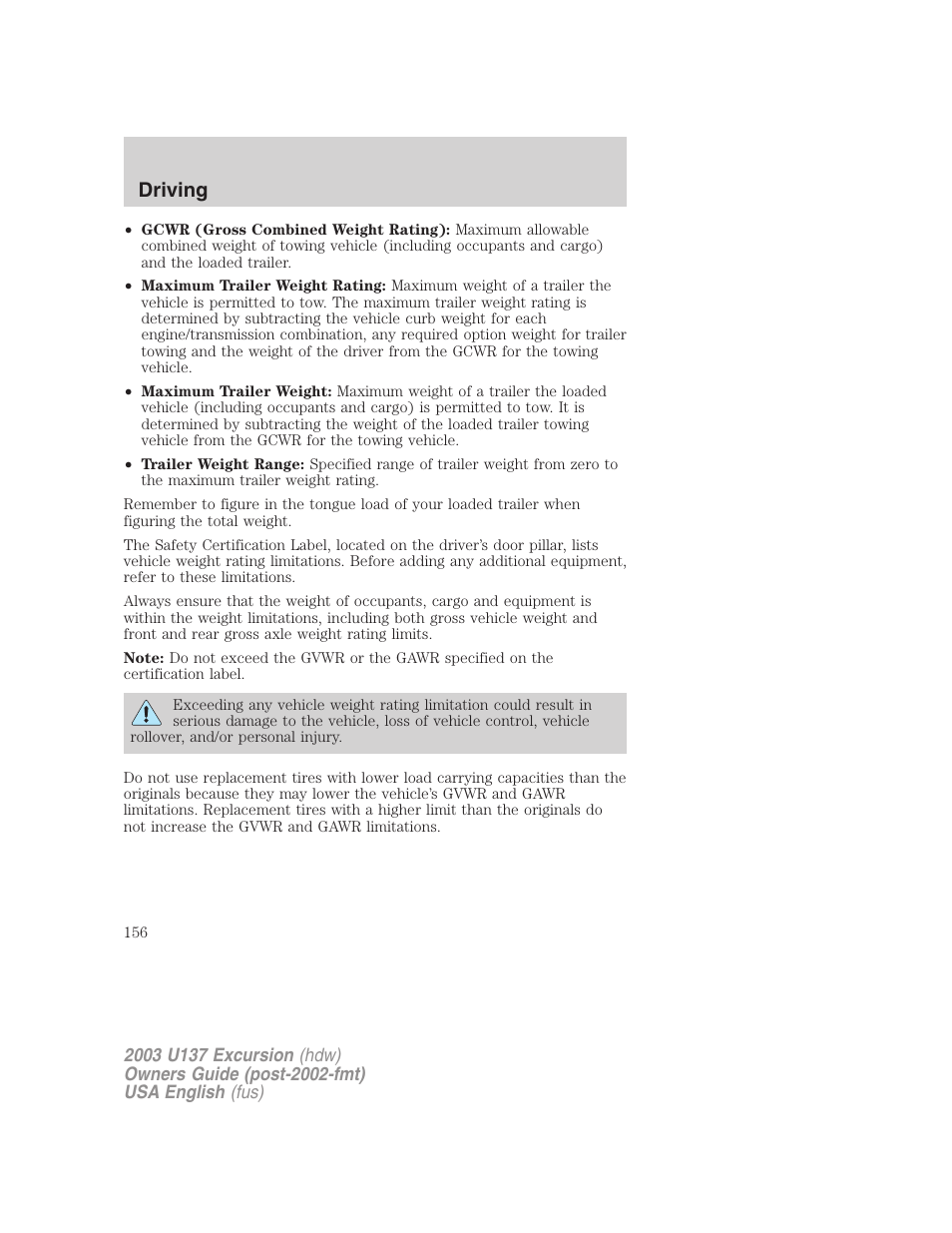 Driving | FORD 2003 Excursion v.3 User Manual | Page 156 / 256