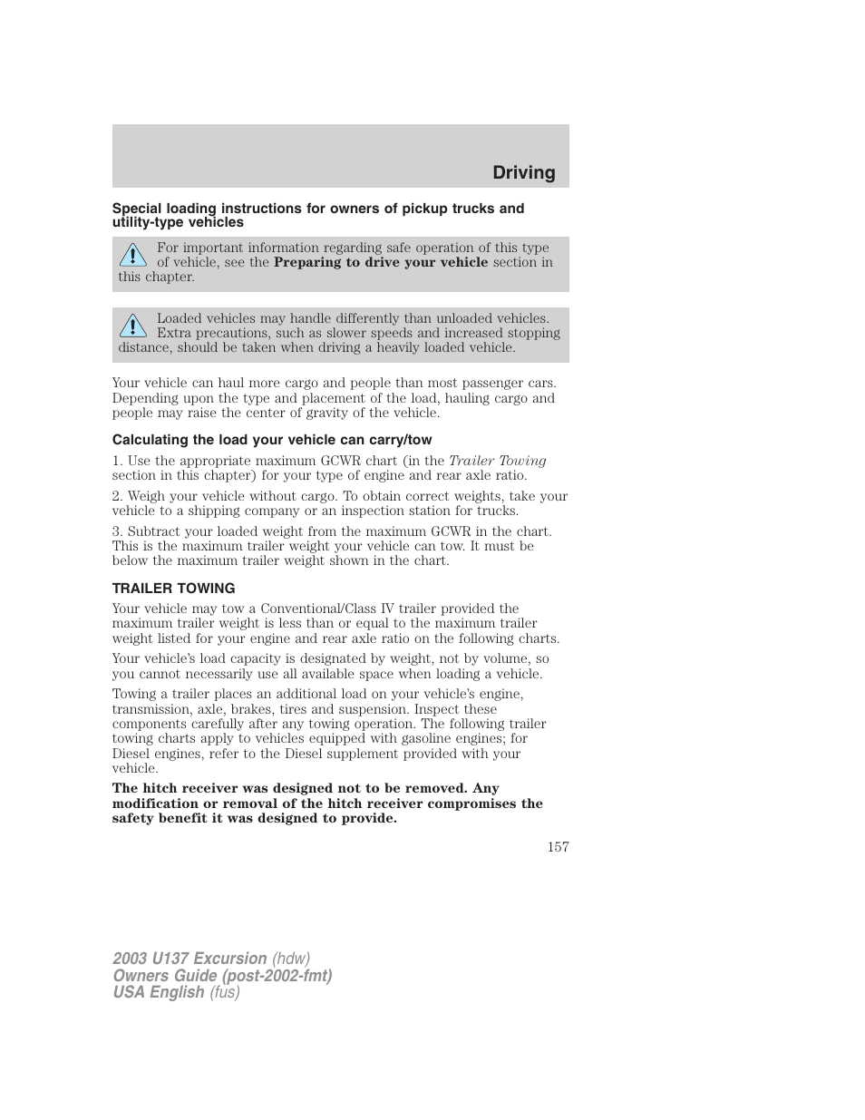 Driving | FORD 2003 Excursion v.3 User Manual | Page 157 / 256