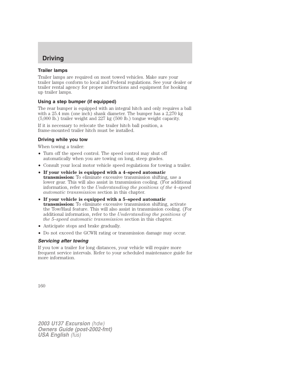 Driving | FORD 2003 Excursion v.3 User Manual | Page 160 / 256