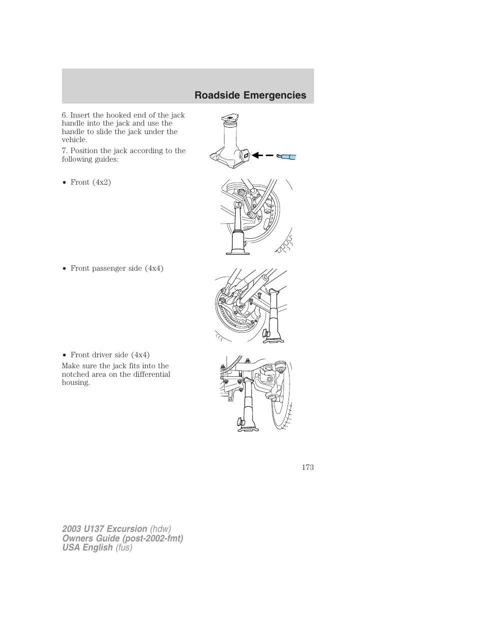 Roadside emergencies | FORD 2003 Excursion v.3 User Manual | Page 173 / 256