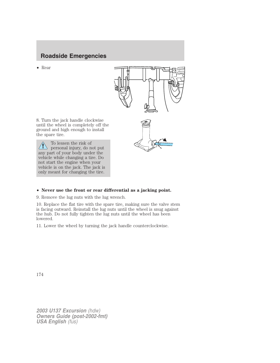 Roadside emergencies | FORD 2003 Excursion v.3 User Manual | Page 174 / 256