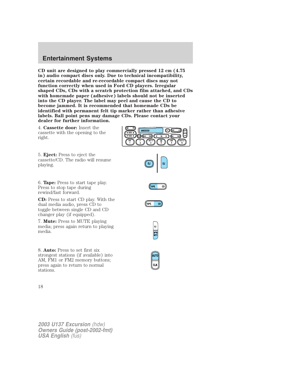 Entertainment systems | FORD 2003 Excursion v.3 User Manual | Page 18 / 256