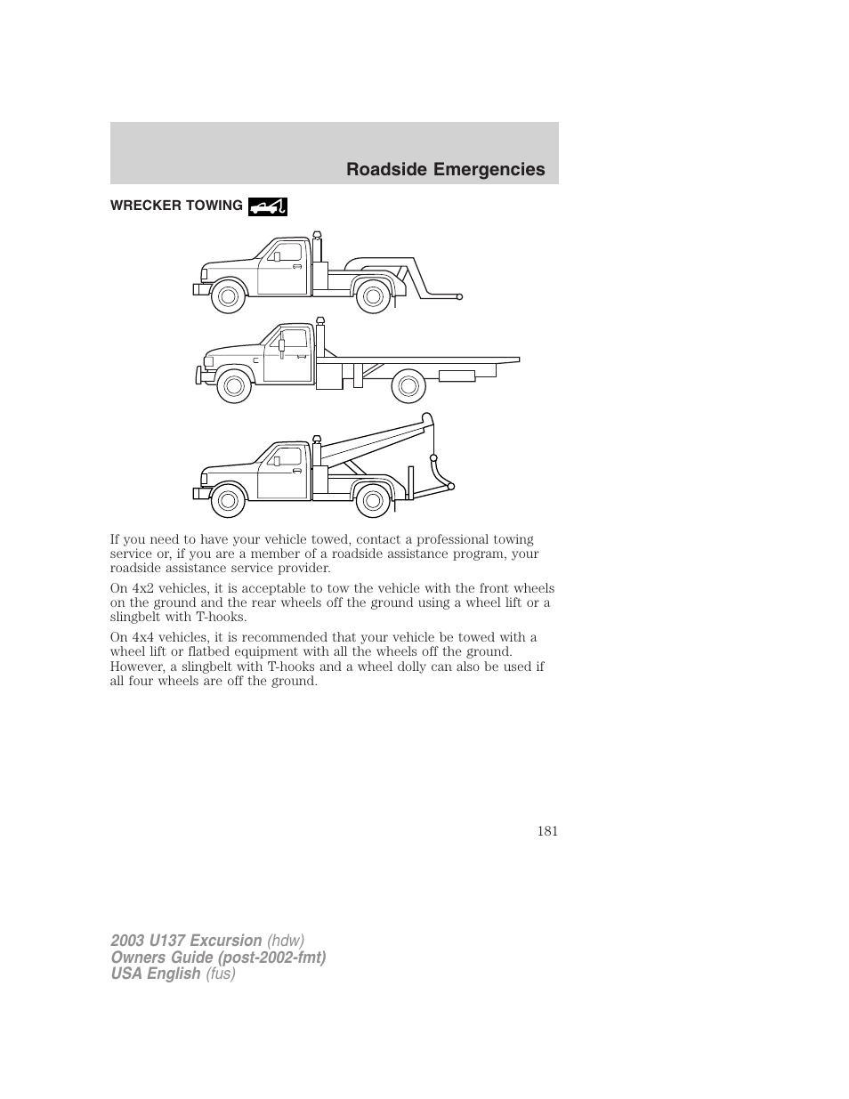 Roadside emergencies | FORD 2003 Excursion v.3 User Manual | Page 181 / 256