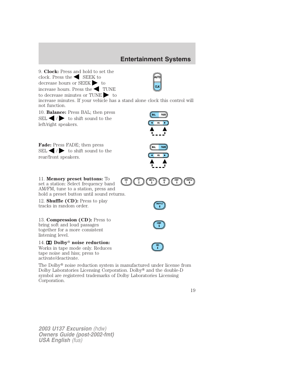 Entertainment systems | FORD 2003 Excursion v.3 User Manual | Page 19 / 256