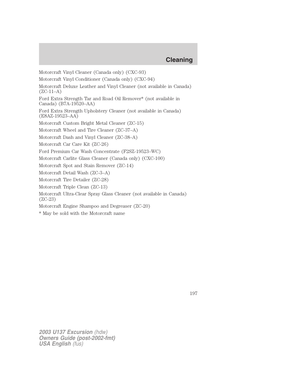 Cleaning | FORD 2003 Excursion v.3 User Manual | Page 197 / 256