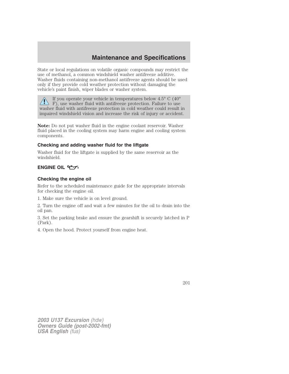 Maintenance and specifications | FORD 2003 Excursion v.3 User Manual | Page 201 / 256