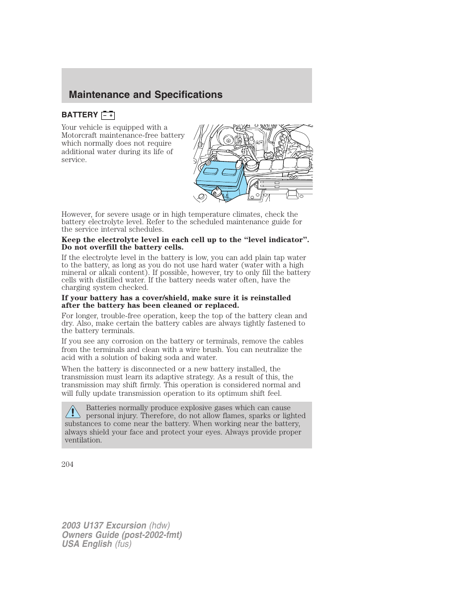 Maintenance and specifications | FORD 2003 Excursion v.3 User Manual | Page 204 / 256