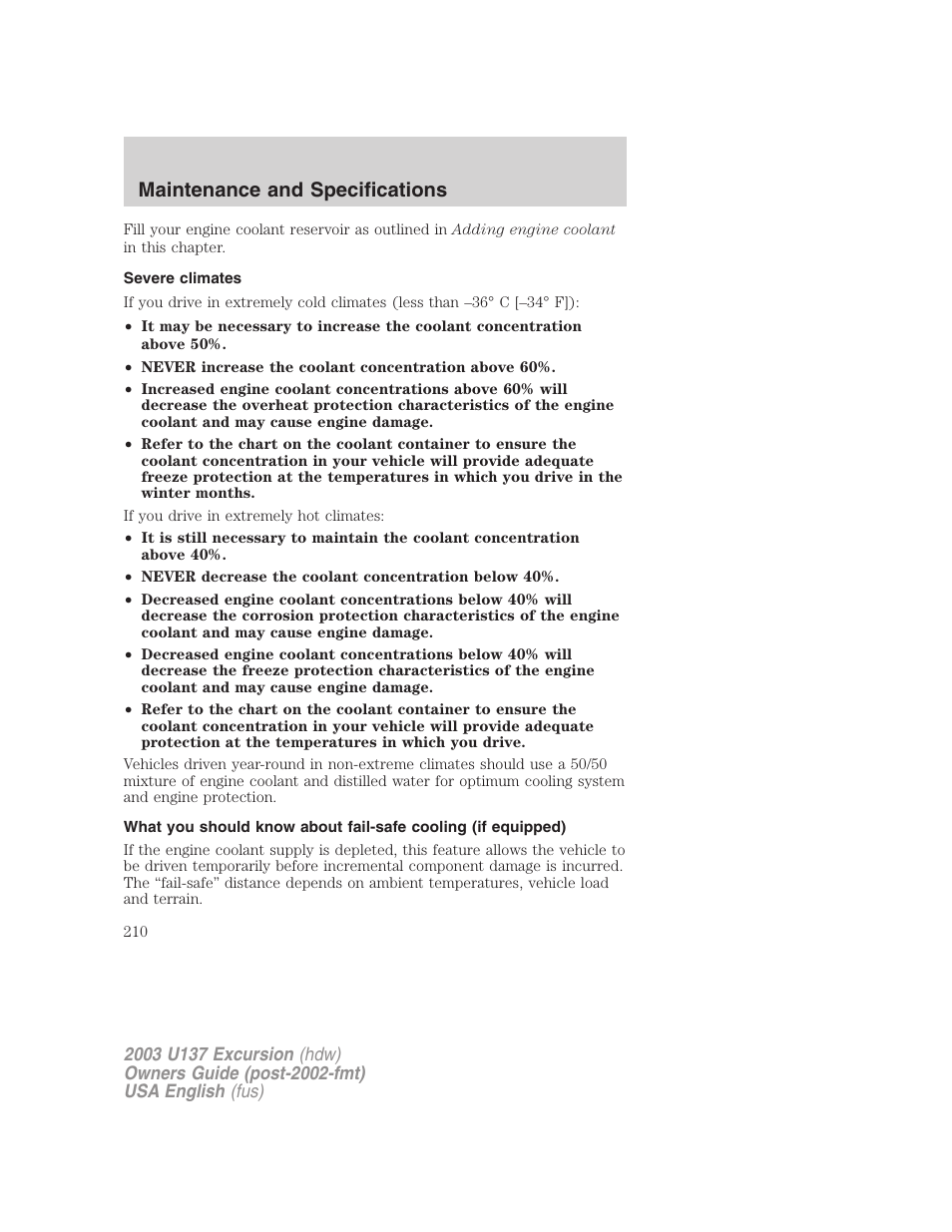 Maintenance and specifications | FORD 2003 Excursion v.3 User Manual | Page 210 / 256