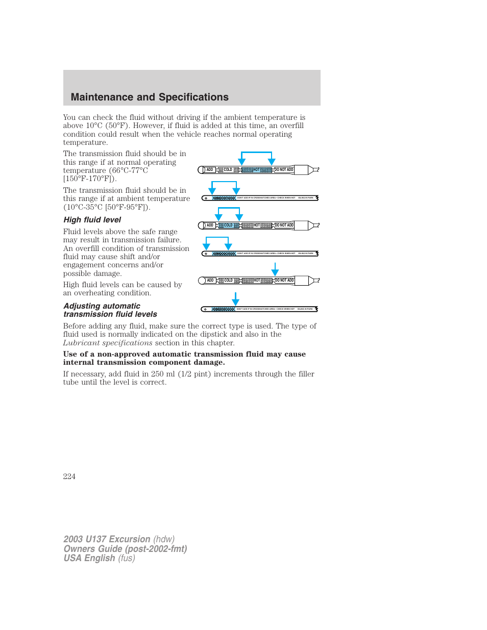 Maintenance and specifications | FORD 2003 Excursion v.3 User Manual | Page 224 / 256