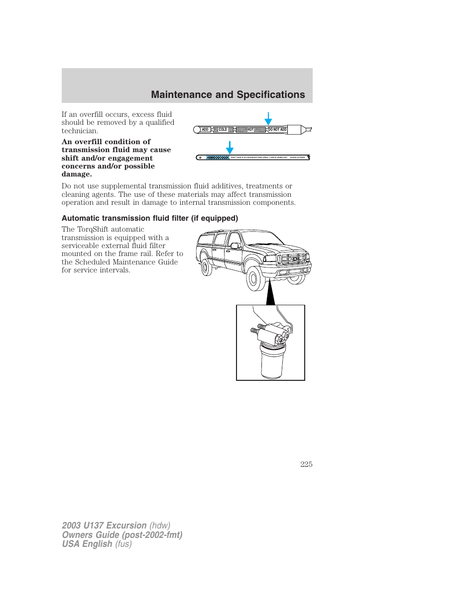 Maintenance and specifications | FORD 2003 Excursion v.3 User Manual | Page 225 / 256