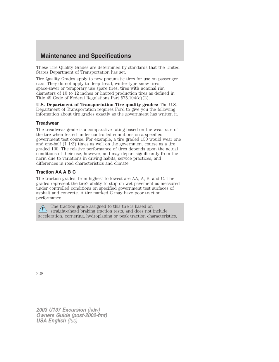 Maintenance and specifications | FORD 2003 Excursion v.3 User Manual | Page 228 / 256