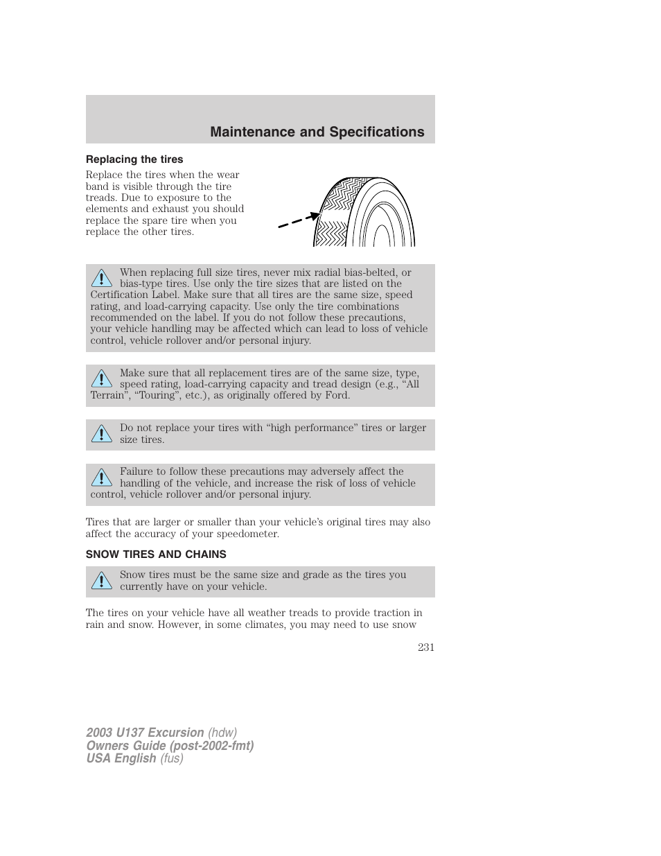 Maintenance and specifications | FORD 2003 Excursion v.3 User Manual | Page 231 / 256