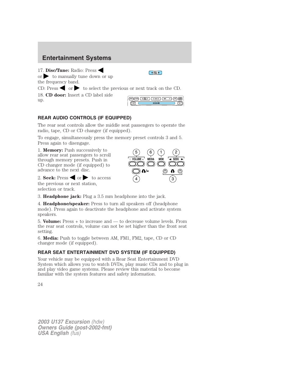 Entertainment systems | FORD 2003 Excursion v.3 User Manual | Page 24 / 256