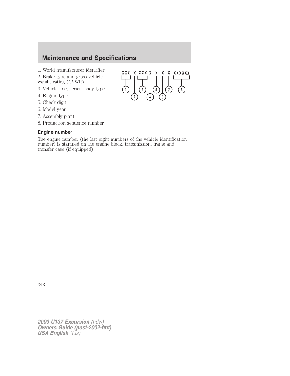 Maintenance and specifications | FORD 2003 Excursion v.3 User Manual | Page 242 / 256