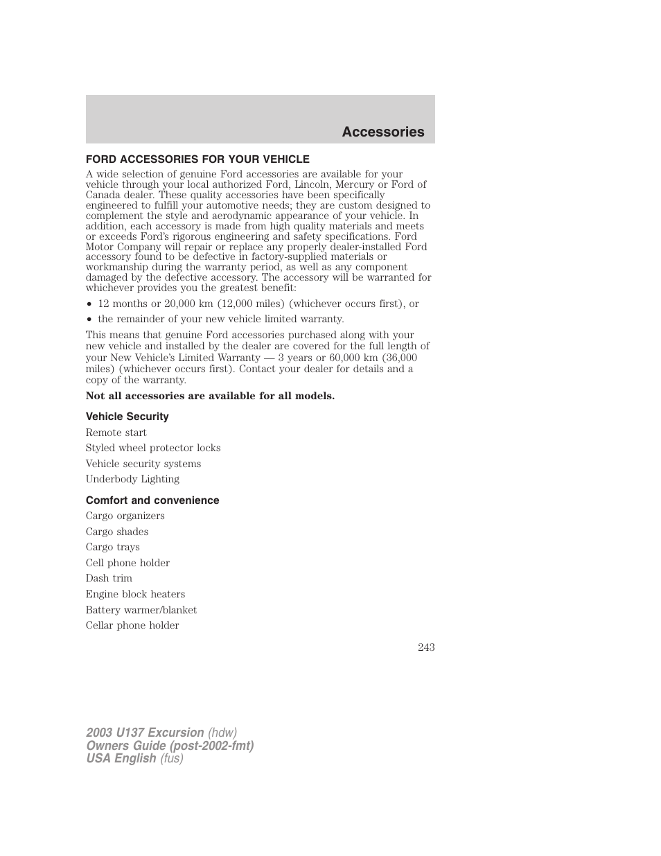 Accessories | FORD 2003 Excursion v.3 User Manual | Page 243 / 256