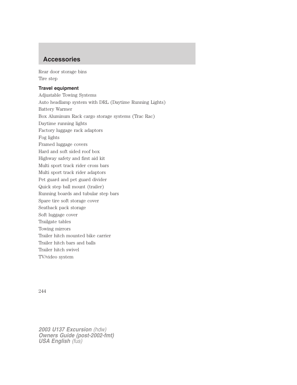 Accessories | FORD 2003 Excursion v.3 User Manual | Page 244 / 256